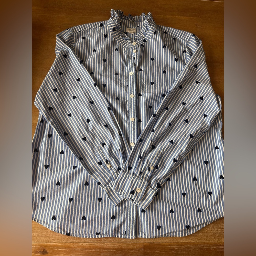 J Crew Women’s Blue and White Striped Button Down Velvet Heart Xxl 100% cotton